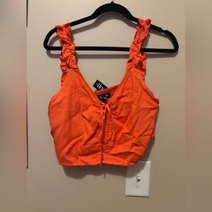 Vibrant Orange Ruched Crop Top